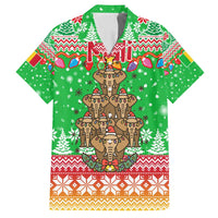 Mali Christmas Family Matching Tank Maxi Dress and Hawaiian Shirt with Cartoon Elephant Pyramid Snowflakes and Holiday Lights - Wonder Print Shop