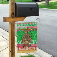 Mali Christmas Garden Flag with Cartoon Elephant Pyramid Snowflakes and Holiday Lights - Wonder Print Shop