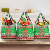 Mali Christmas Grocery Bag with Cartoon Elephant Pyramid Snowflakes and Holiday Lights - Wonder Print Shop