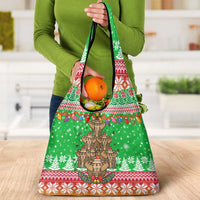 Mali Christmas Grocery Bag with Cartoon Elephant Pyramid Snowflakes and Holiday Lights - Wonder Print Shop
