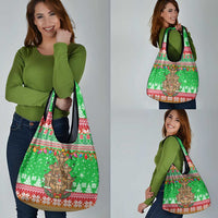 Mali Christmas Grocery Bag with Cartoon Elephant Pyramid Snowflakes and Holiday Lights - Wonder Print Shop