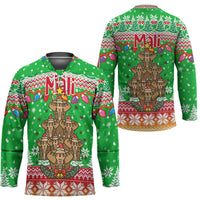 Mali Christmas Hockey Jersey with Cartoon Elephant Pyramid Snowflakes and Holiday Lights - Wonder Print Shop