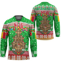 Mali Christmas Hockey Jersey with Cartoon Elephant Pyramid Snowflakes and Holiday Lights - Wonder Print Shop