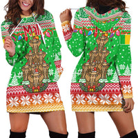 Mali Christmas Hoodie Dress with Cartoon Elephant Pyramid Snowflakes and Holiday Lights - Wonder Print Shop