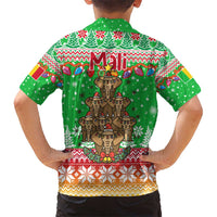Mali Christmas Kid Hawaiian Shirt with Cartoon Elephant Pyramid Snowflakes and Holiday Lights - Wonder Print Shop
