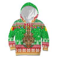 Mali Christmas Kid Hoodie with Cartoon Elephant Pyramid Snowflakes and Holiday Lights - Wonder Print Shop