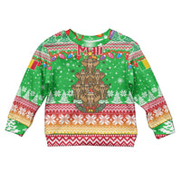 Mali Christmas Kid Ugly Christmas Sweater with Cartoon Elephant Pyramid Snowflakes and Holiday Lights - Wonder Print Shop