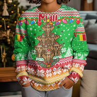 Mali Christmas Kid Ugly Christmas Sweater with Cartoon Elephant Pyramid Snowflakes and Holiday Lights - Wonder Print Shop