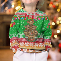 Mali Christmas Kid Ugly Christmas Sweater with Cartoon Elephant Pyramid Snowflakes and Holiday Lights - Wonder Print Shop