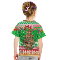 Mali Christmas Kid T Shirt with Cartoon Elephant Pyramid Snowflakes and Holiday Lights - Wonder Print Shop