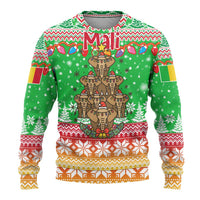 Mali Christmas Ugly Christmas Sweater with Cartoon Elephant Pyramid Snowflakes and Holiday Lights - Wonder Print Shop