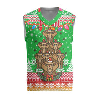 Mali Christmas Knitted V-Neck Vest with Cartoon Elephant Pyramid Snowflakes and Holiday Lights - Wonder Print Shop