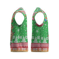 Mali Christmas Knitted V-Neck Vest with Cartoon Elephant Pyramid Snowflakes and Holiday Lights - Wonder Print Shop