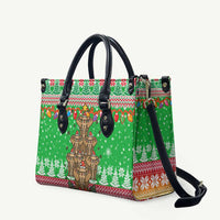 Mali Christmas Leather Bag with Cartoon Elephant Pyramid Snowflakes and Holiday Lights - Wonder Print Shop