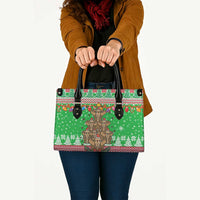 Mali Christmas Leather Bag with Cartoon Elephant Pyramid Snowflakes and Holiday Lights - Wonder Print Shop