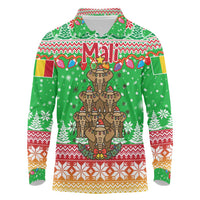 Mali Christmas Long Sleeve Polo Shirt with Cartoon Elephant Pyramid Snowflakes and Holiday Lights - Wonder Print Shop