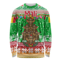 Mali Christmas Long Sleeve Shirt with Cartoon Elephant Pyramid Snowflakes and Holiday Lights - Wonder Print Shop