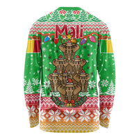 Mali Christmas Long Sleeve Shirt with Cartoon Elephant Pyramid Snowflakes and Holiday Lights - Wonder Print Shop