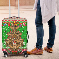 Mali Christmas Luggage Cover with Cartoon Elephant Pyramid Snowflakes and Holiday Lights - Wonder Print Shop