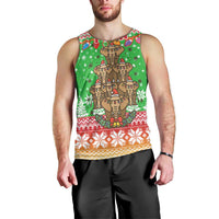 Mali Christmas Men Tank Top with Cartoon Elephant Pyramid Snowflakes and Holiday Lights - Wonder Print Shop