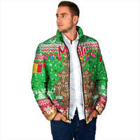 Mali Christmas Padded Jacket with Cartoon Elephant Pyramid Snowflakes and Holiday Lights - Wonder Print Shop