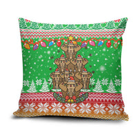 Mali Christmas Pillow Cover with Cartoon Elephant Pyramid Snowflakes and Holiday Lights - Wonder Print Shop