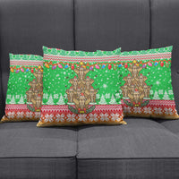 Mali Christmas Pillow Cover with Cartoon Elephant Pyramid Snowflakes and Holiday Lights - Wonder Print Shop