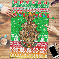 Mali Christmas Puzzle with Cartoon Elephant Pyramid Snowflakes and Holiday Lights - Wonder Print Shop