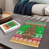 Mali Christmas Puzzle with Cartoon Elephant Pyramid Snowflakes and Holiday Lights - Wonder Print Shop