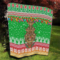 Mali Christmas Quilt with Cartoon Elephant Pyramid Snowflakes and Holiday Lights - Wonder Print Shop