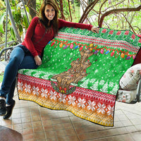 Mali Christmas Quilt with Cartoon Elephant Pyramid Snowflakes and Holiday Lights - Wonder Print Shop