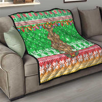Mali Christmas Quilt with Cartoon Elephant Pyramid Snowflakes and Holiday Lights - Wonder Print Shop