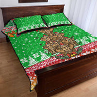 Mali Christmas Quilt Bed Set with Cartoon Elephant Pyramid Snowflakes and Holiday Lights - Wonder Print Shop