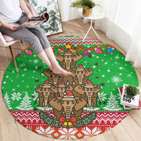 Mali Christmas Round Carpet with Cartoon Elephant Pyramid Snowflakes and Holiday Lights - Wonder Print Shop