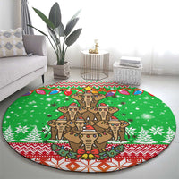Mali Christmas Round Carpet with Cartoon Elephant Pyramid Snowflakes and Holiday Lights - Wonder Print Shop