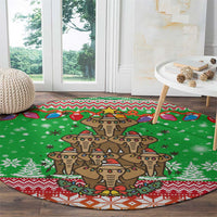 Mali Christmas Round Carpet with Cartoon Elephant Pyramid Snowflakes and Holiday Lights - Wonder Print Shop