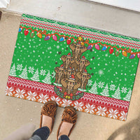 Mali Christmas Rubber Doormat with Cartoon Elephant Pyramid Snowflakes and Holiday Lights - Wonder Print Shop