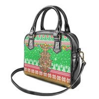 Mali Christmas Shoulder Handbag with Cartoon Elephant Pyramid Snowflakes and Holiday Lights - Wonder Print Shop
