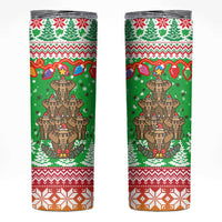 Mali Christmas Skinny Tumbler with Cartoon Elephant Pyramid Snowflakes and Holiday Lights - Wonder Print Shop