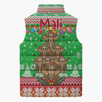 Mali Christmas Sleeveless Puffer Jacket with Cartoon Elephant Pyramid Snowflakes and Holiday Lights - Wonder Print Shop