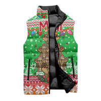 Mali Christmas Sleeveless Puffer Jacket with Cartoon Elephant Pyramid Snowflakes and Holiday Lights - Wonder Print Shop