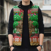 Mali Christmas Sleeveless Puffer Jacket with Cartoon Elephant Pyramid Snowflakes and Holiday Lights - Wonder Print Shop