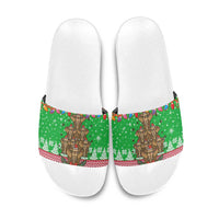 Mali Christmas Slide Sandals with Cartoon Elephant Pyramid Snowflakes and Holiday Lights - Wonder Print Shop