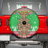 Mali Christmas Spare Tire Cover with Cartoon Elephant Pyramid Snowflakes and Holiday Lights - Wonder Print Shop