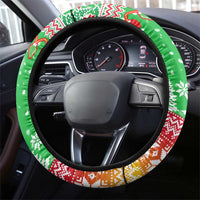 Mali Christmas Steering Wheel Cover with Cartoon Elephant Pyramid Snowflakes and Holiday Lights - Wonder Print Shop