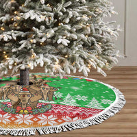 Mali Christmas Tree Skirt with Cartoon Elephant Pyramid Snowflakes and Holiday Lights - Wonder Print Shop