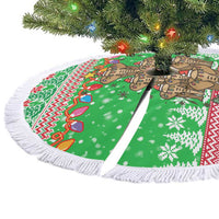 Mali Christmas Tree Skirt with Cartoon Elephant Pyramid Snowflakes and Holiday Lights - Wonder Print Shop