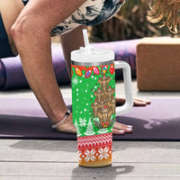 Mali Christmas Tumbler With Handle with Cartoon Elephant Pyramid Snowflakes and Holiday Lights - Wonder Print Shop