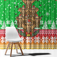 Mali Christmas Window Curtain with Cartoon Elephant Pyramid Snowflakes and Holiday Lights - Wonder Print Shop