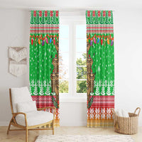 Mali Christmas Window Curtain with Cartoon Elephant Pyramid Snowflakes and Holiday Lights - Wonder Print Shop